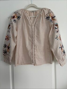 By ESQ Embroidered Boho Peasant Blouse - Cream with Multicolor Accents, S